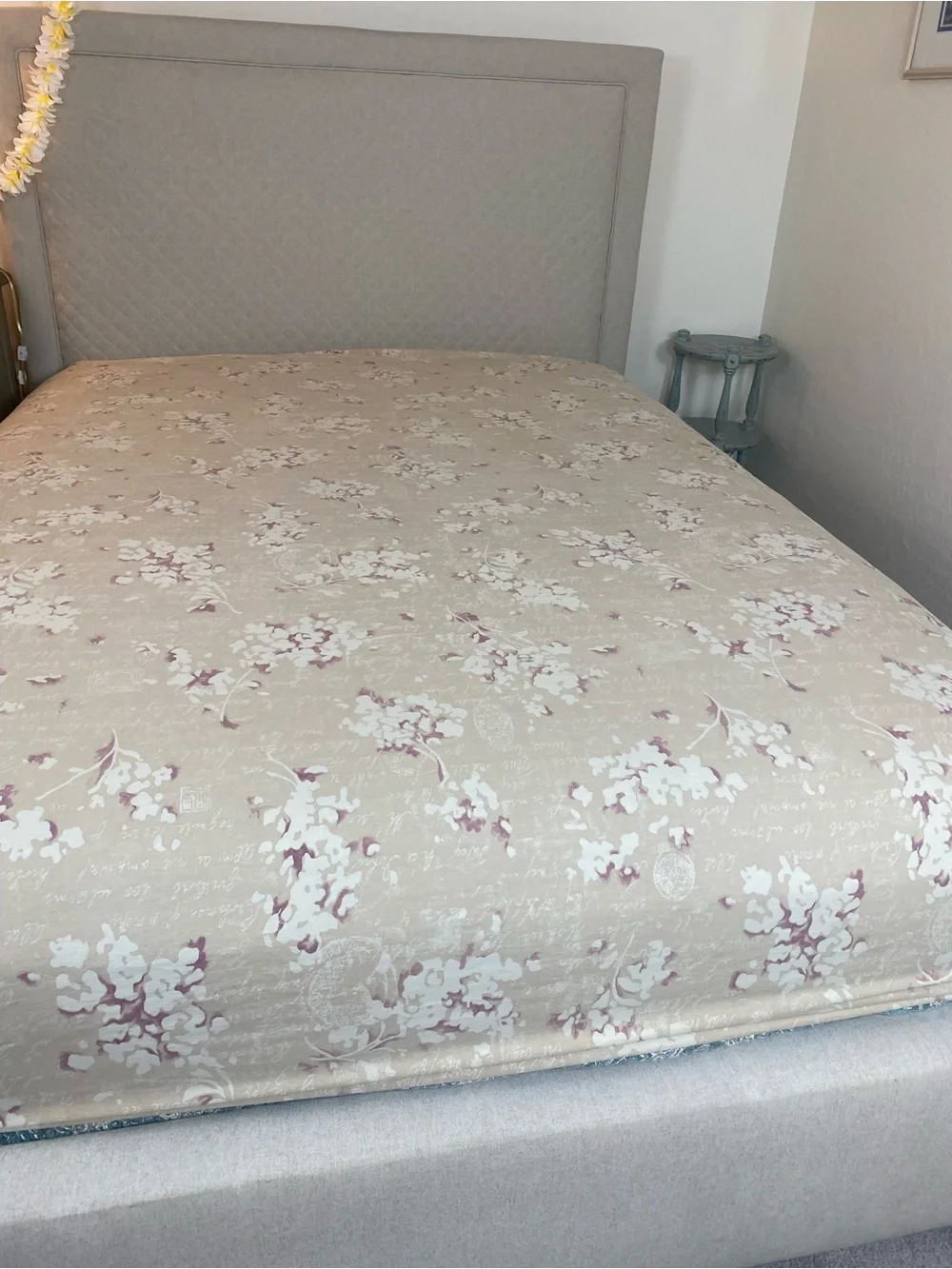 Croscill Floral Script Sheet in Taupe, White, and Mauve Queen fitted sheet